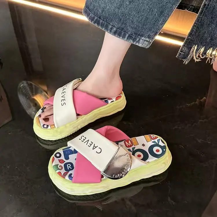 REIHUNG Rubber Sole Sequins Quiet Abrasion Resistant Quick Dry Massage Cushioning Slide Slippers Women's-8