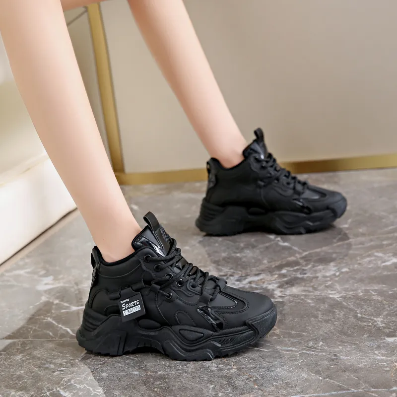 REIHUNG Cushioning Anti-Slip Wear-Resistant Breathable Height Increasing Mid-Top Chunky Sneakers Women's-4