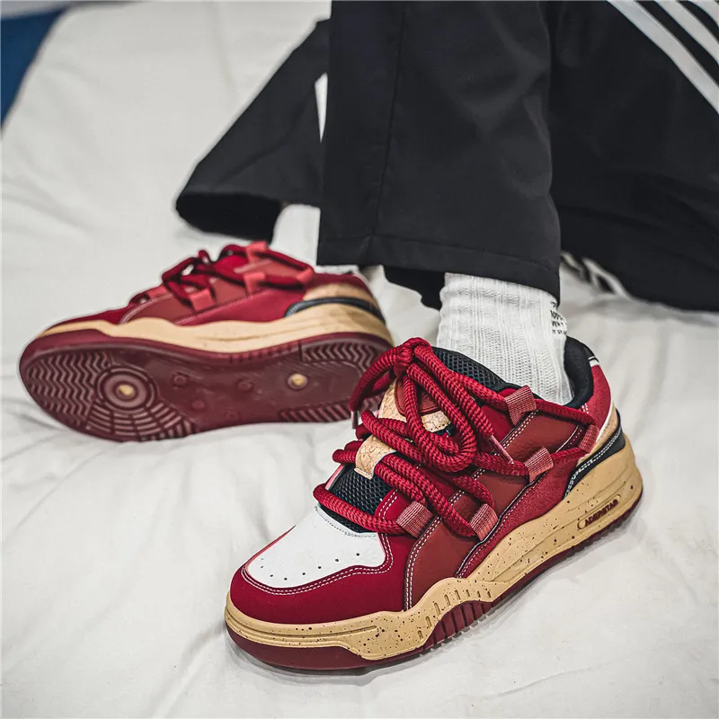 CVOJOO Low Top Skateboard Shoes Men's Burgundy-4
