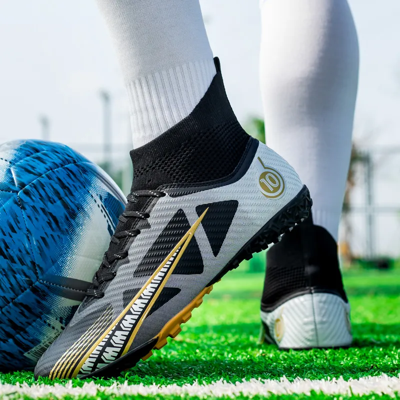 OFFER AITR Soccer Shoes Unisex High Top Aqua/White Gold/Black-10