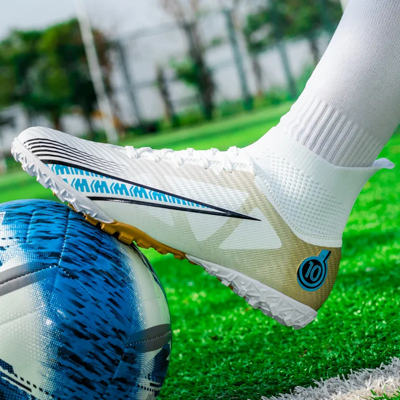 OFFER AITR Soccer Shoes Unisex High Top Aqua/White Gold/Black-16