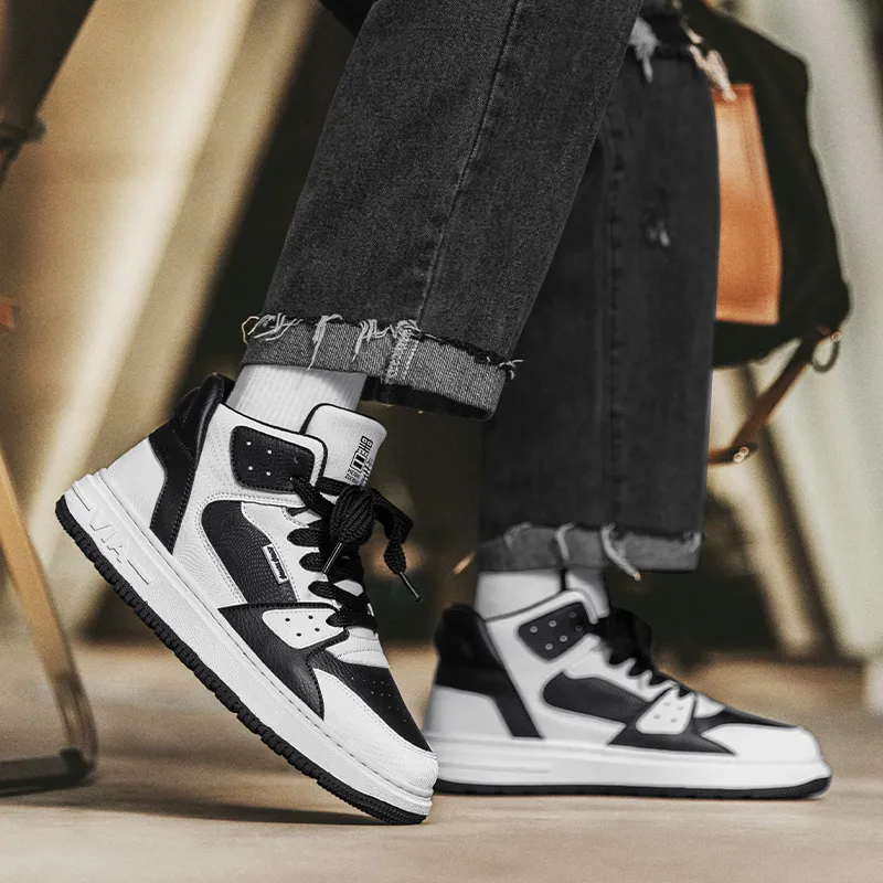 OFFER AITR Thermal Slip Resistant And Abrasion Resistant High Top Skateboard Shoes Men's White Black-4