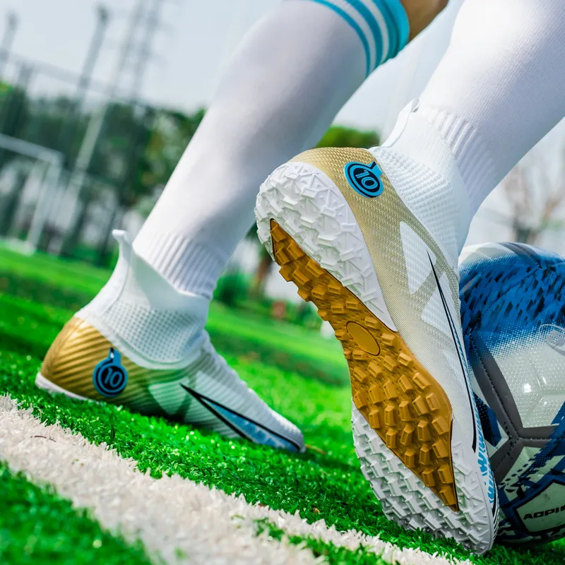 OFFER AITR Soccer Shoes Unisex High Top Aqua/White Gold/Black-17