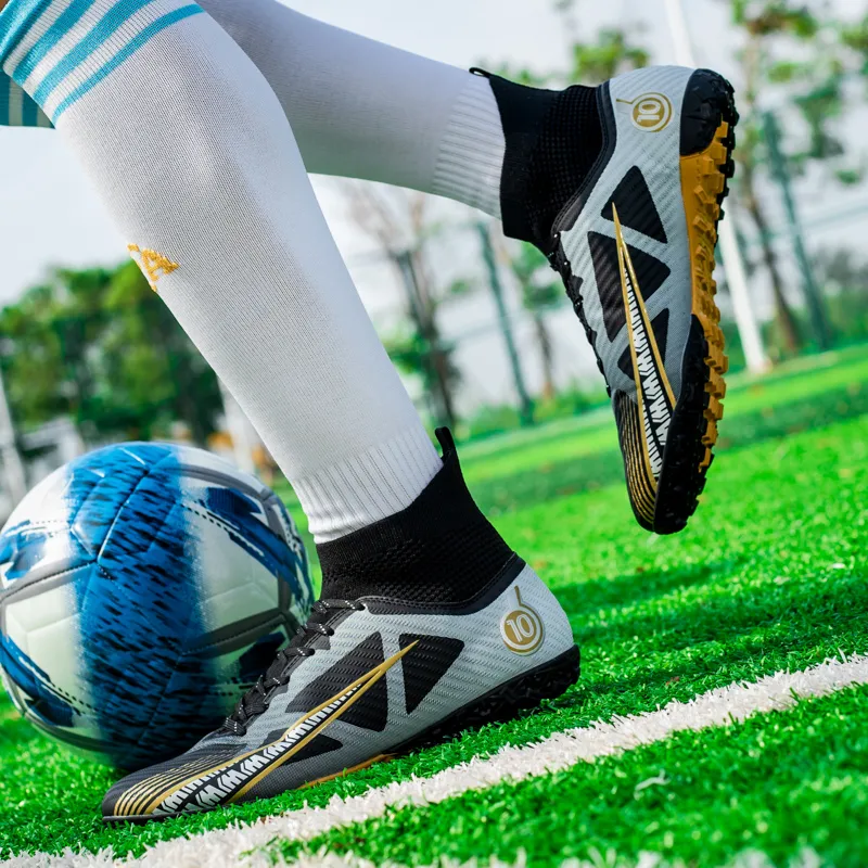 OFFER AITR Soccer Shoes Unisex High Top Aqua/White Gold/Black-11