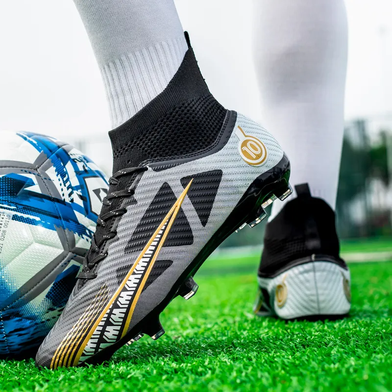 OFFER AITR Soccer Shoes Unisex High Top Aqua/White Gold/Black-29