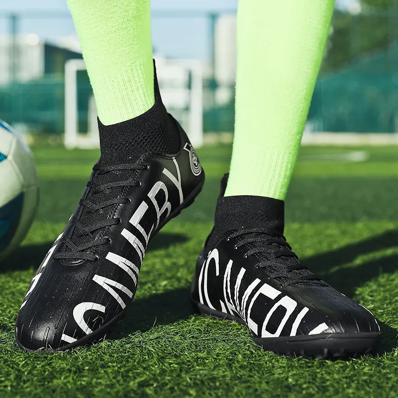 OFFER AITR Soccer Shoes Unisex High Top Black/White-5