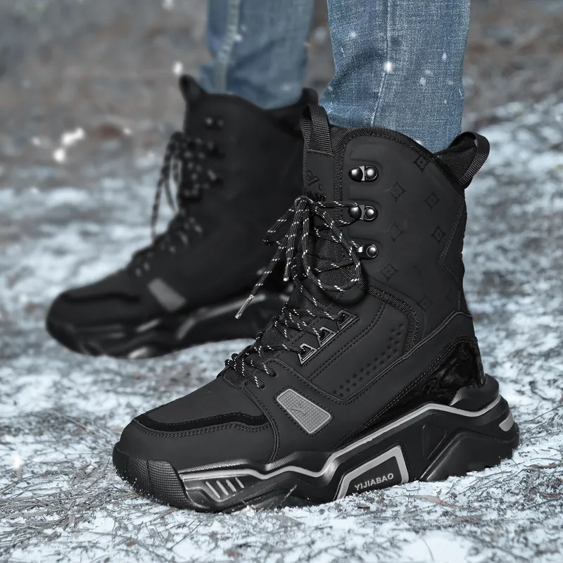 Yi Jiabao Height Enhancing Water Resistant Wear Resistant Crew Outdoor Boots Men's Black-7