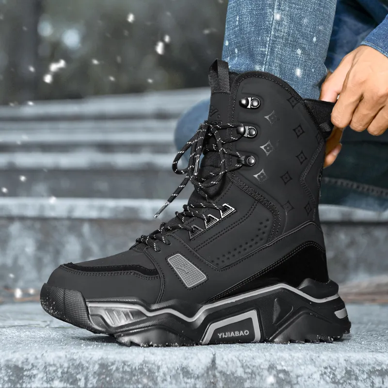 Yi Jiabao Height Enhancing Water Resistant Wear Resistant Crew Outdoor Boots Men's Black-5