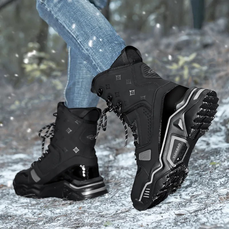 Yi Jiabao Height Enhancing Water Resistant Wear Resistant Crew Outdoor Boots Men's Black-6