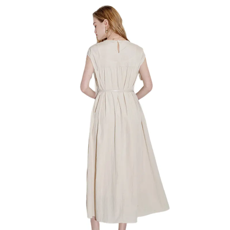 Ancient Alley Sleeveless Dress Women's Beige Apricot-1