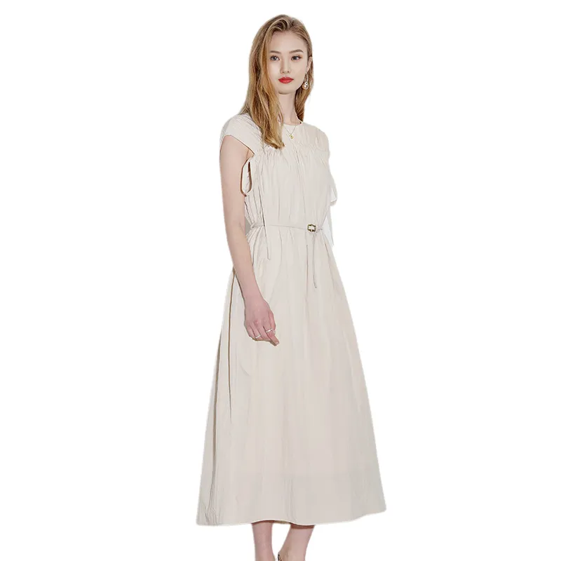 Ancient Alley Sleeveless Dress Women's Beige Apricot-3