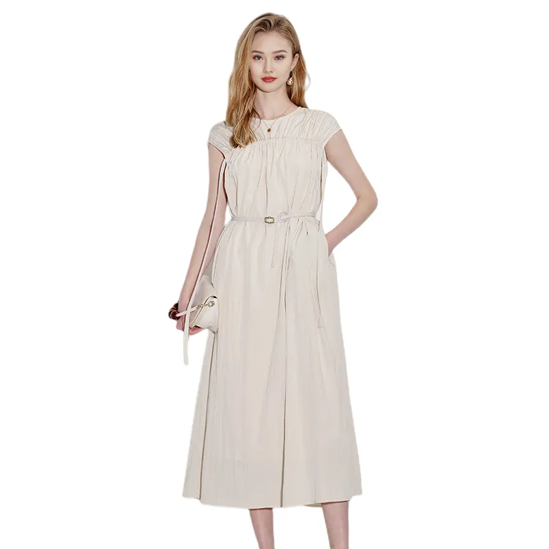 Ancient Alley Sleeveless Dress Women's Beige Apricot-4
