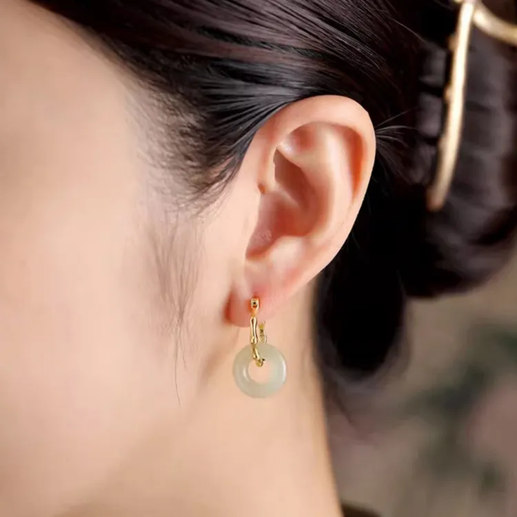 Tinessy Hetian Jade Earrings White Jade Women's-3