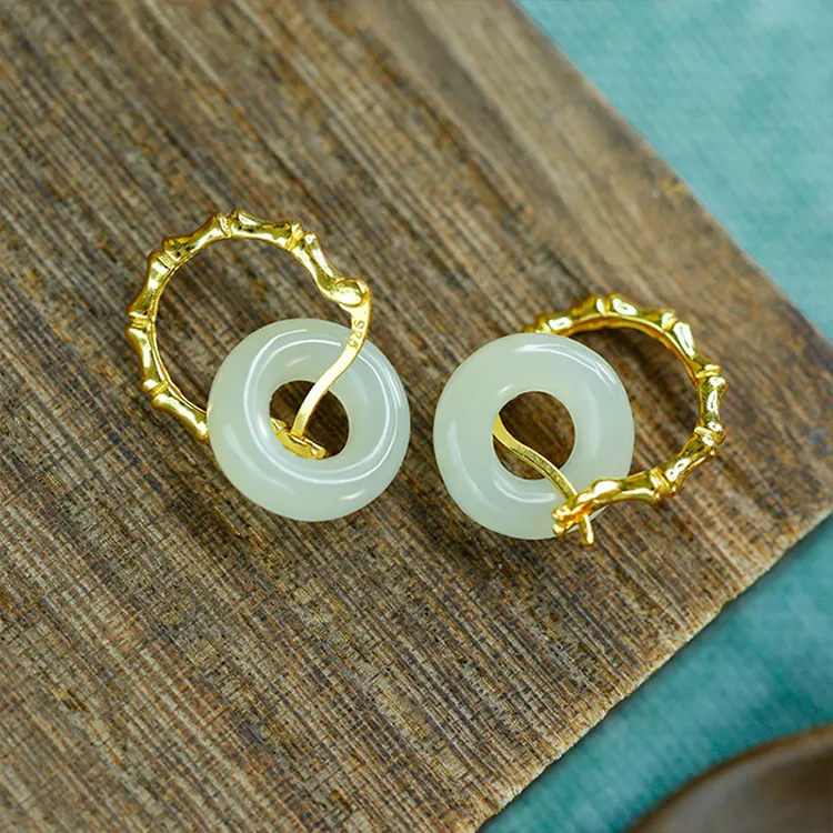 Tinessy Hetian Jade Earrings White Jade Women's-1