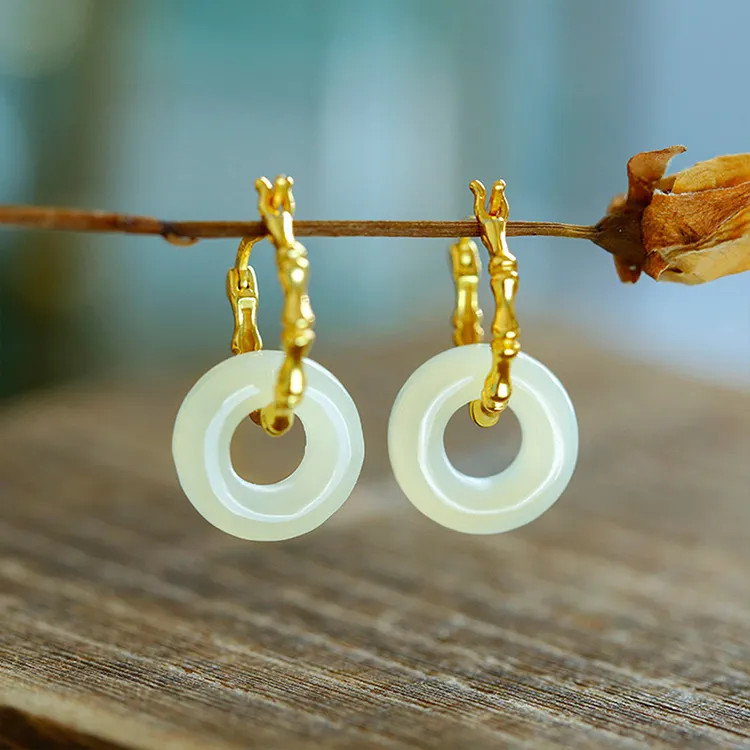 Tinessy Hetian Jade Earrings White Jade Women's-2