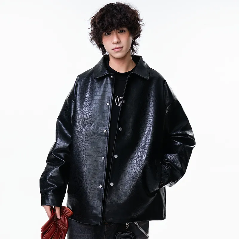 XIDELONG Leather Jacket Unisex Black-5