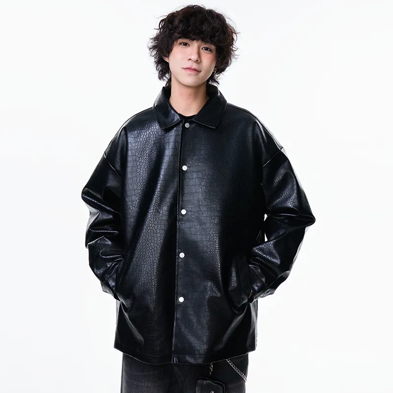 XIDELONG Leather Jacket Unisex Black-2