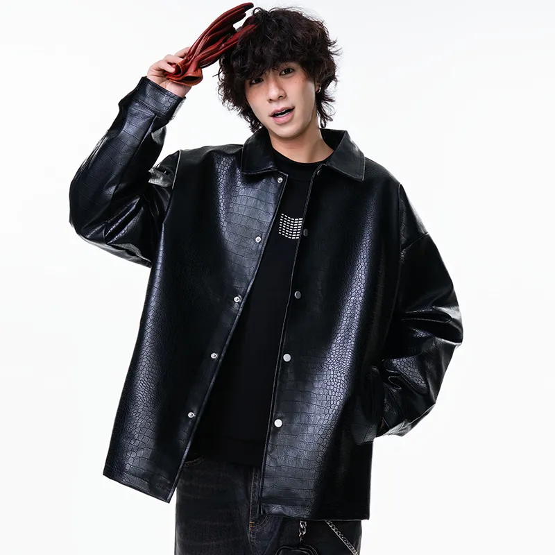 XIDELONG Leather Jacket Unisex Black-4