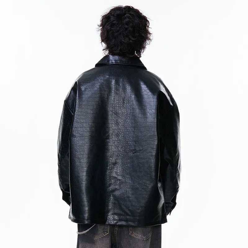XIDELONG Leather Jacket Unisex Black-6
