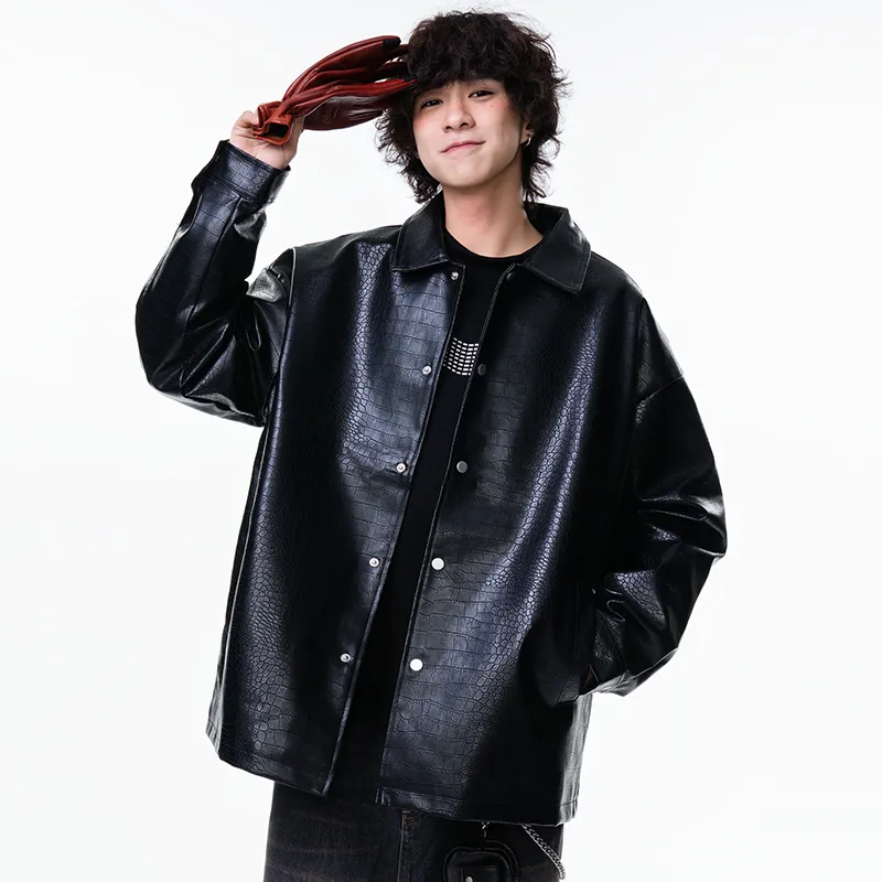 XIDELONG Leather Jacket Unisex Black-3