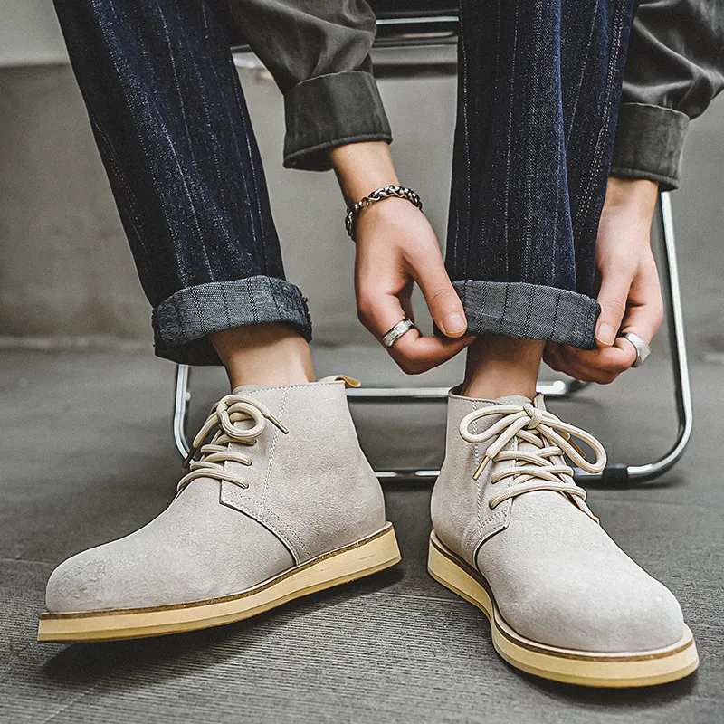 ZUWUDONG Ankle Boots Men Light Gray/Chocolate-7