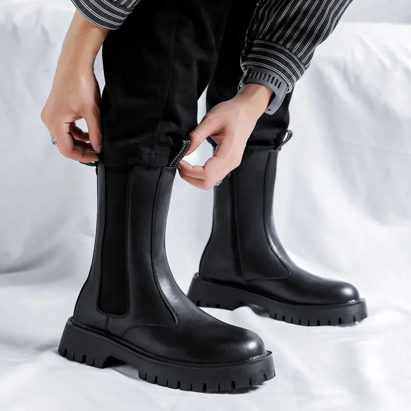 ZUWUDONG Crew Chelsea Boots Flat Men's Black-7