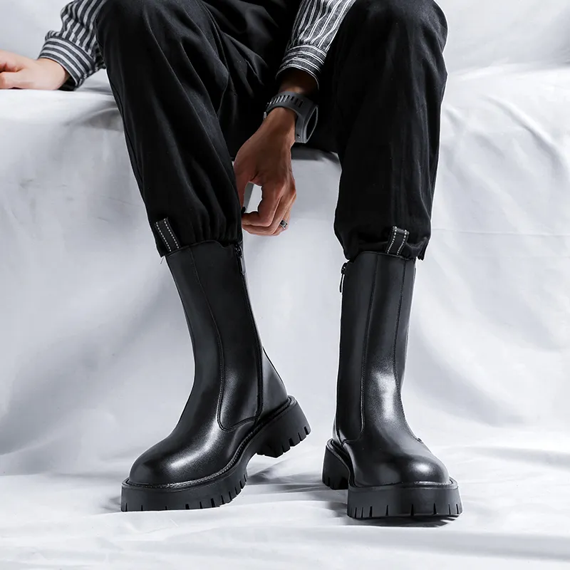 ZUWUDONG Crew Chelsea Boots Flat Men's Black-8