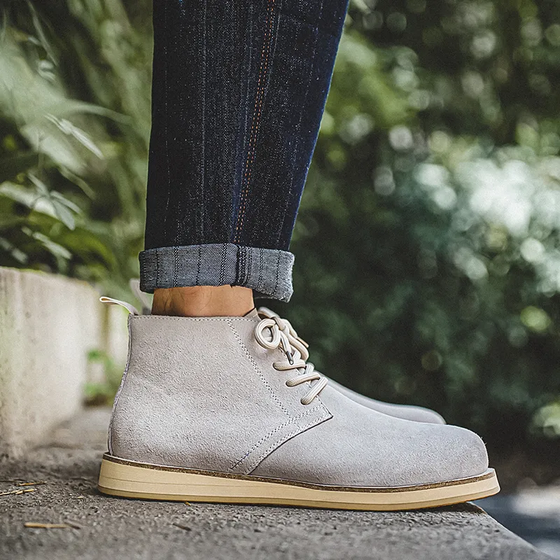 ZUWUDONG Ankle Boots Men Light Gray/Chocolate-8