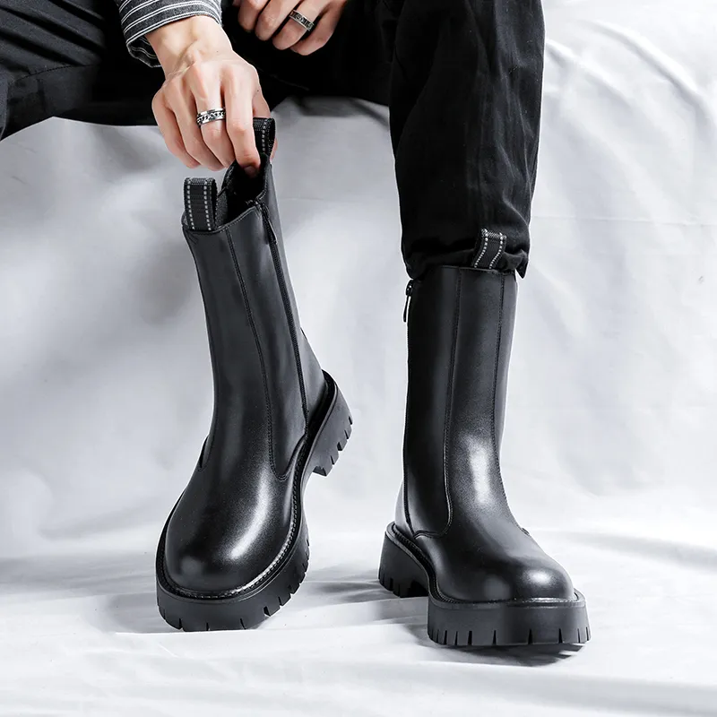 ZUWUDONG Crew Chelsea Boots Flat Men's Black-10