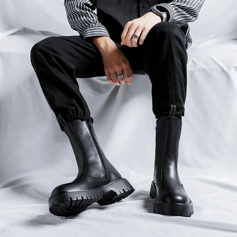 ZUWUDONG Crew Chelsea Boots Flat Men's Black-9