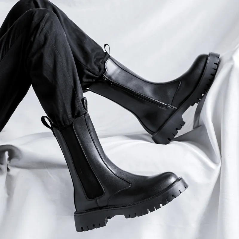 ZUWUDONG Crew Chelsea Boots Flat Men's Black-6
