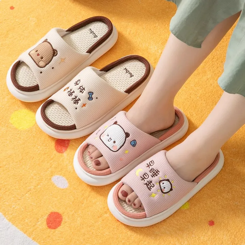 The Quadratic Creator Linen Home Slippers Pink Brown-1