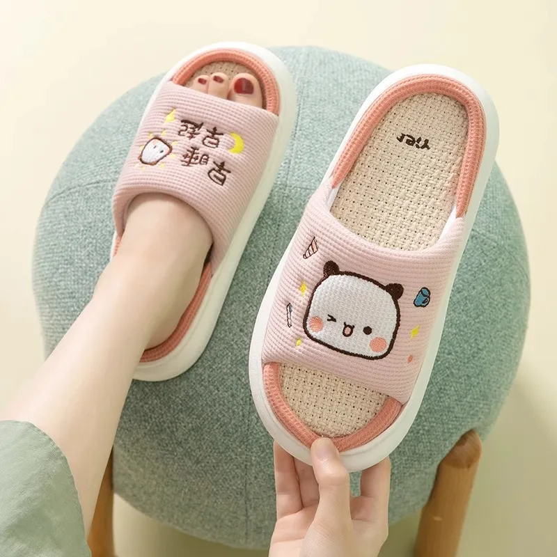 The Quadratic Creator Linen Home Slippers Pink Brown-2