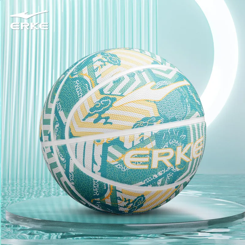 Erke Chinese Style Collection Rubber Basketball Cyan Size 7 Training Unisex-5