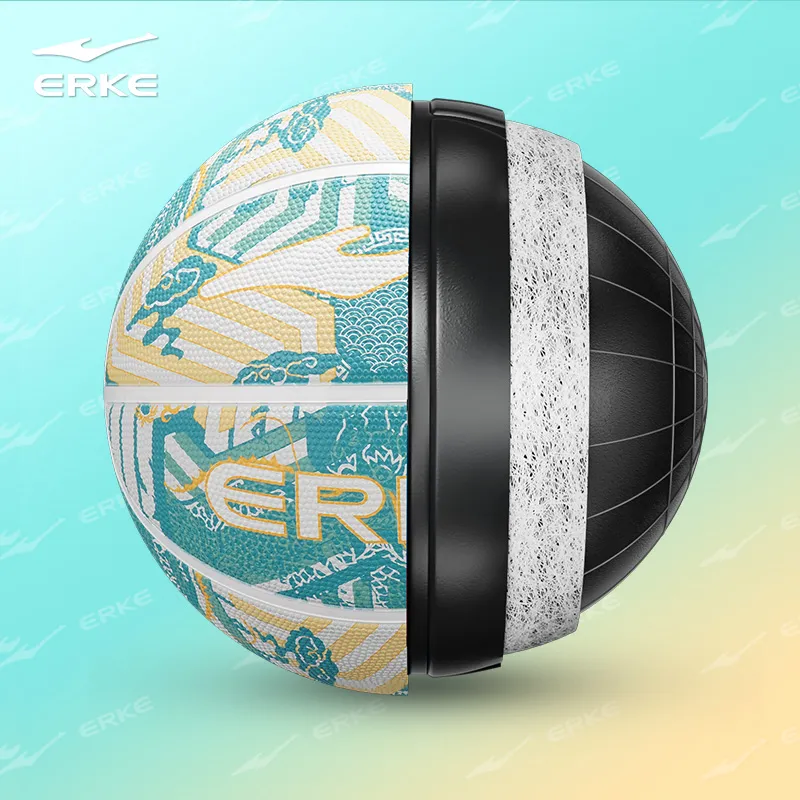 Erke Chinese Style Collection Rubber Basketball Cyan Size 7 Training Unisex-4