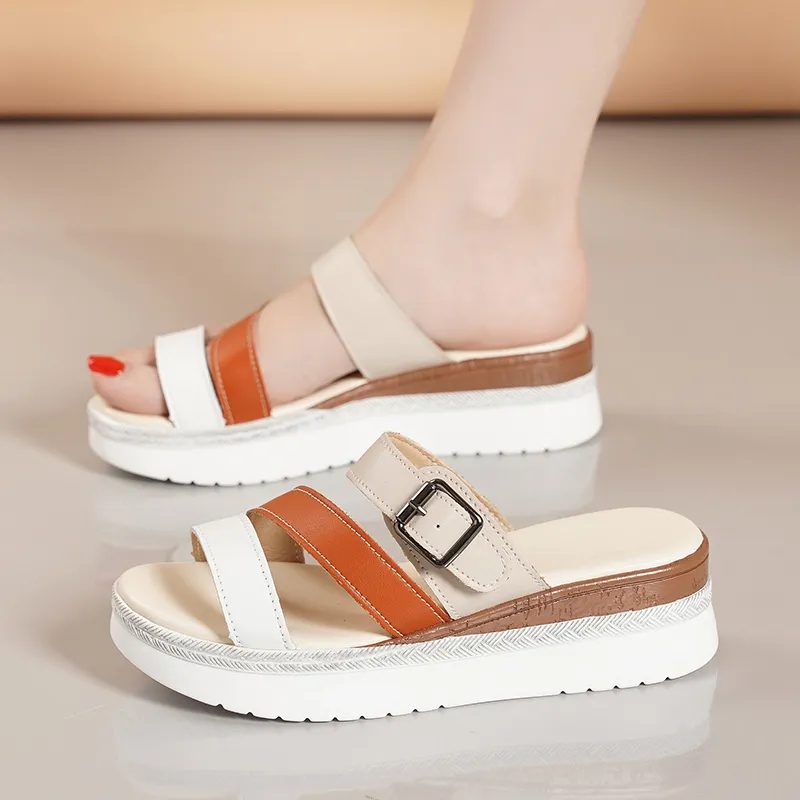 Reivanti Rubber Sole Slip Resistant Slide Slippers Women's White Orange-6