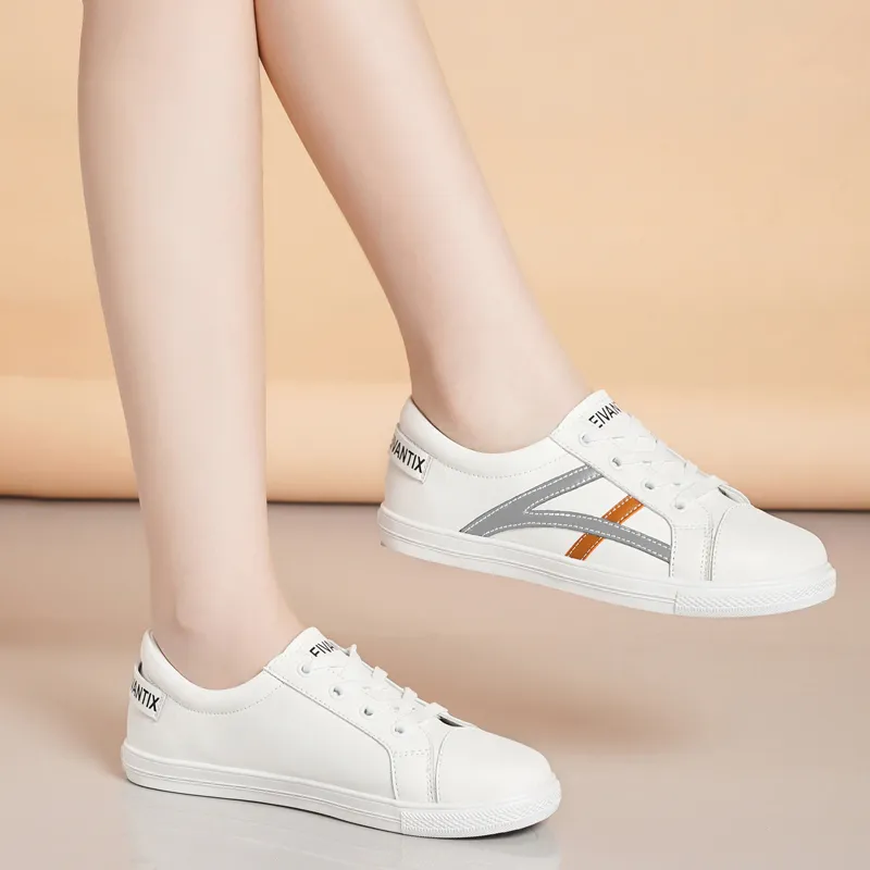 Reivanti Slip Resistant Skateboard Shoes Women's White Orange-3