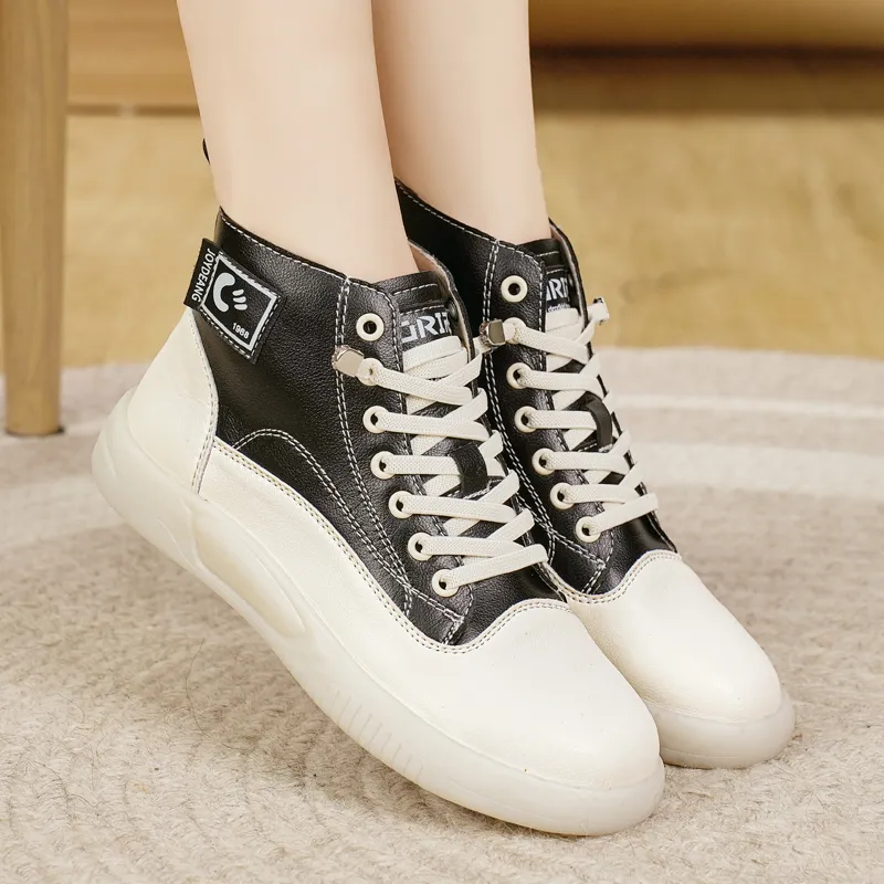Reivanti High Top Skateboard Shoes Women's Beige Black-2