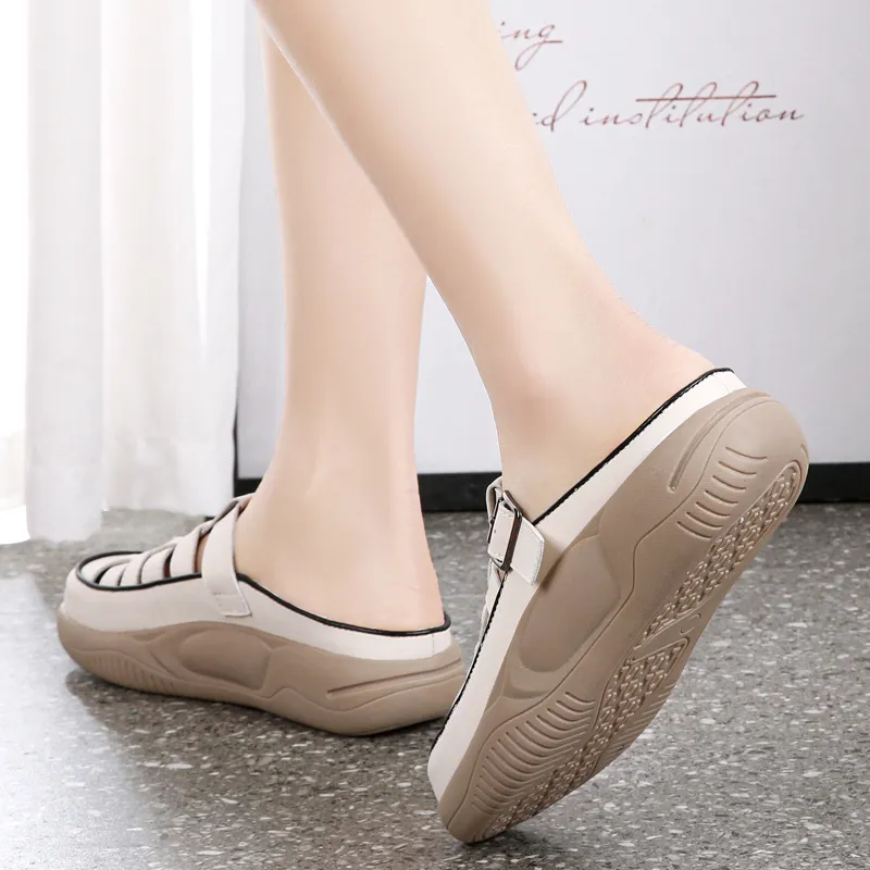 Reivanti Slip Resistant Wrap toe Slippers Women's Beige-2