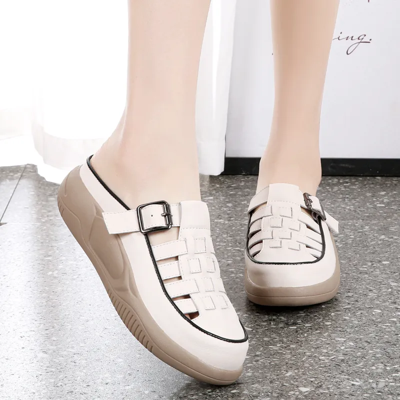 Reivanti Slip Resistant Wrap toe Slippers Women's Beige-1