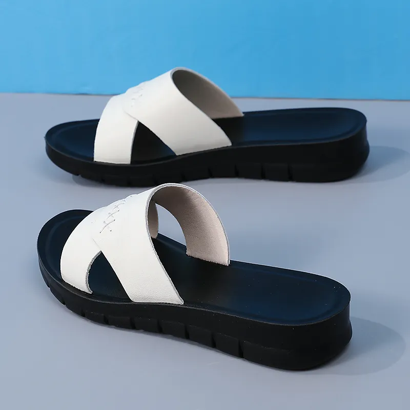Reivanti PU Polyurethane Slip Resistant Slide Slippers Women's Beige-1