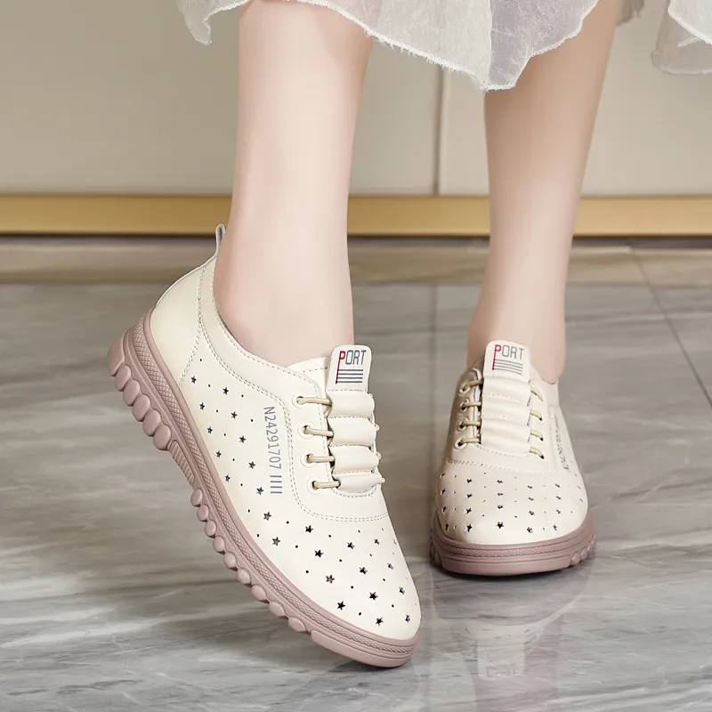 Reivanti Breathable Low Top Casual Shoes Women's Beige-2