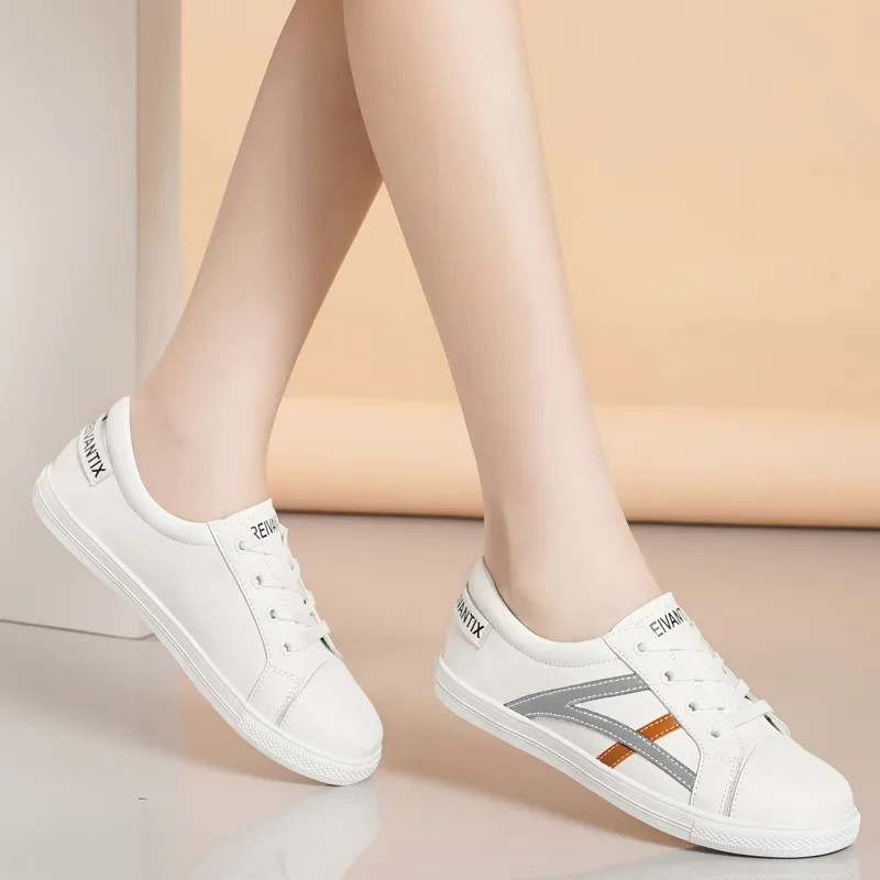 Reivanti Slip Resistant Skateboard Shoes Women's White Orange-1