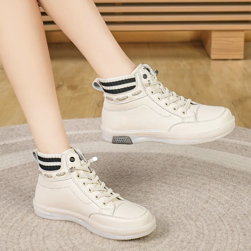 Reivanti High Top Casual Shoes Women's Beige Black-2