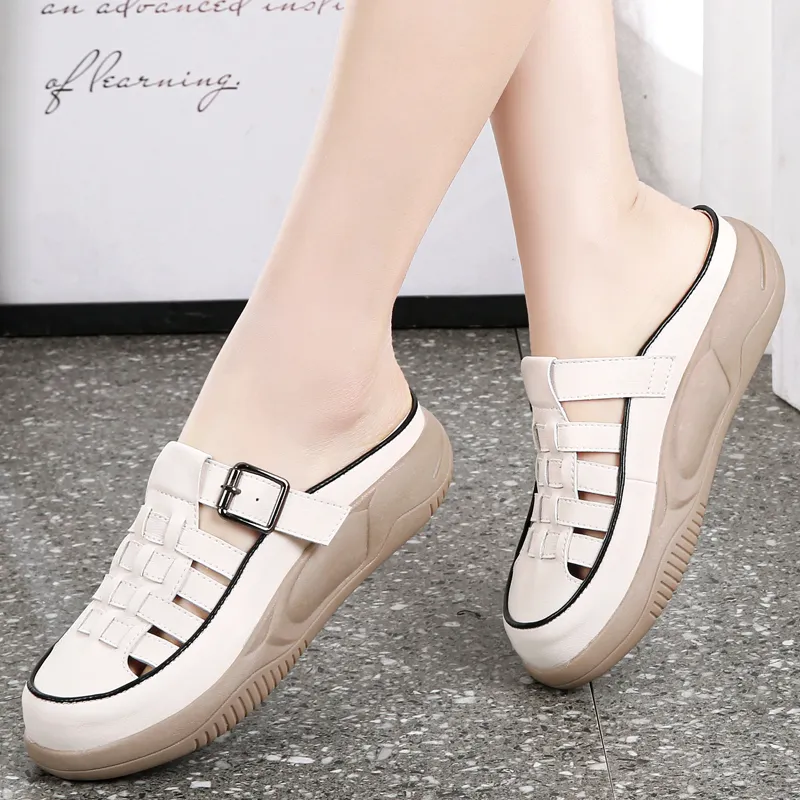 Reivanti Slip Resistant Wrap toe Slippers Women's Beige-3