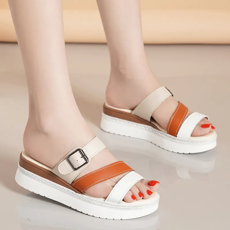 Reivanti Rubber Sole Slip Resistant Slide Slippers Women's White Orange-7