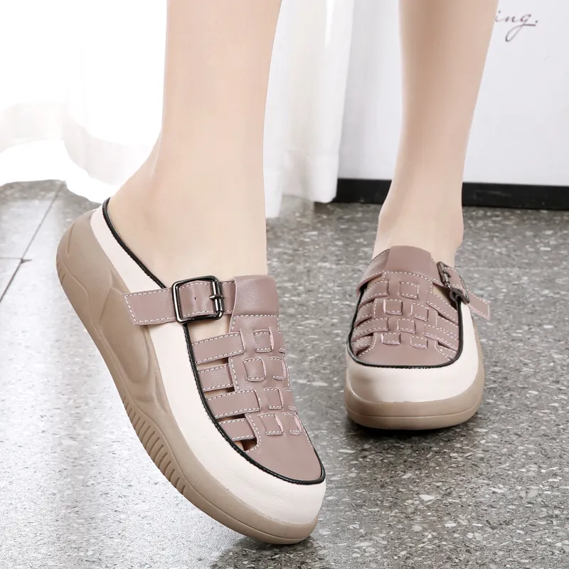 Reivanti Rubber Sole Slip Resistant Abrasion Resistant Wrap toe Slippers Women's Rice Light Purple-5