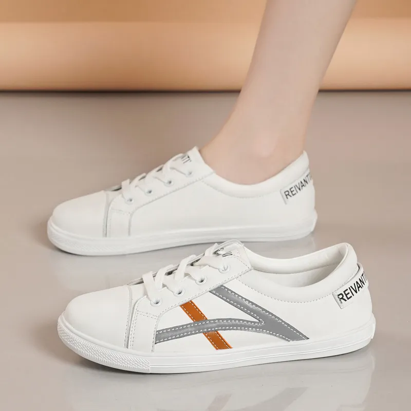Reivanti Slip Resistant Skateboard Shoes Women's White Orange-6