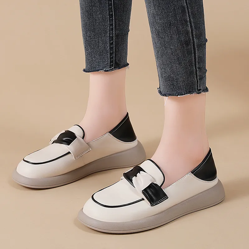 Reivanti Loafers 2cm Women's Beige Black-1
