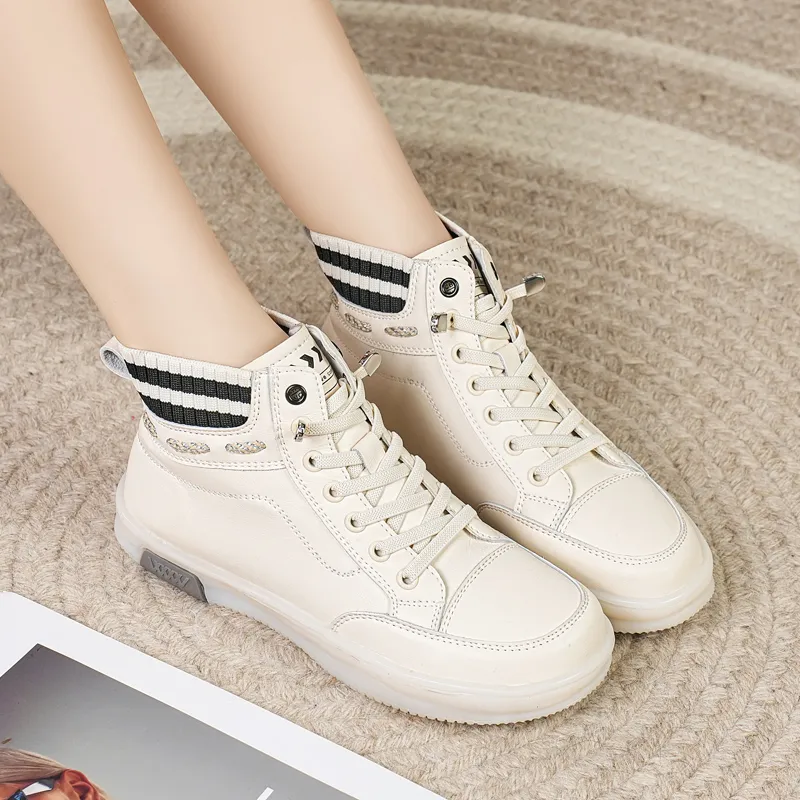 Reivanti High Top Casual Shoes Women's Beige Black-4